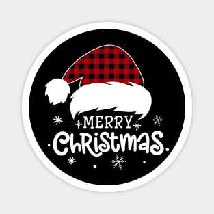 Merry Christmas Buffalo Red Plaid Santa Hat Xmas Holiday Magnet